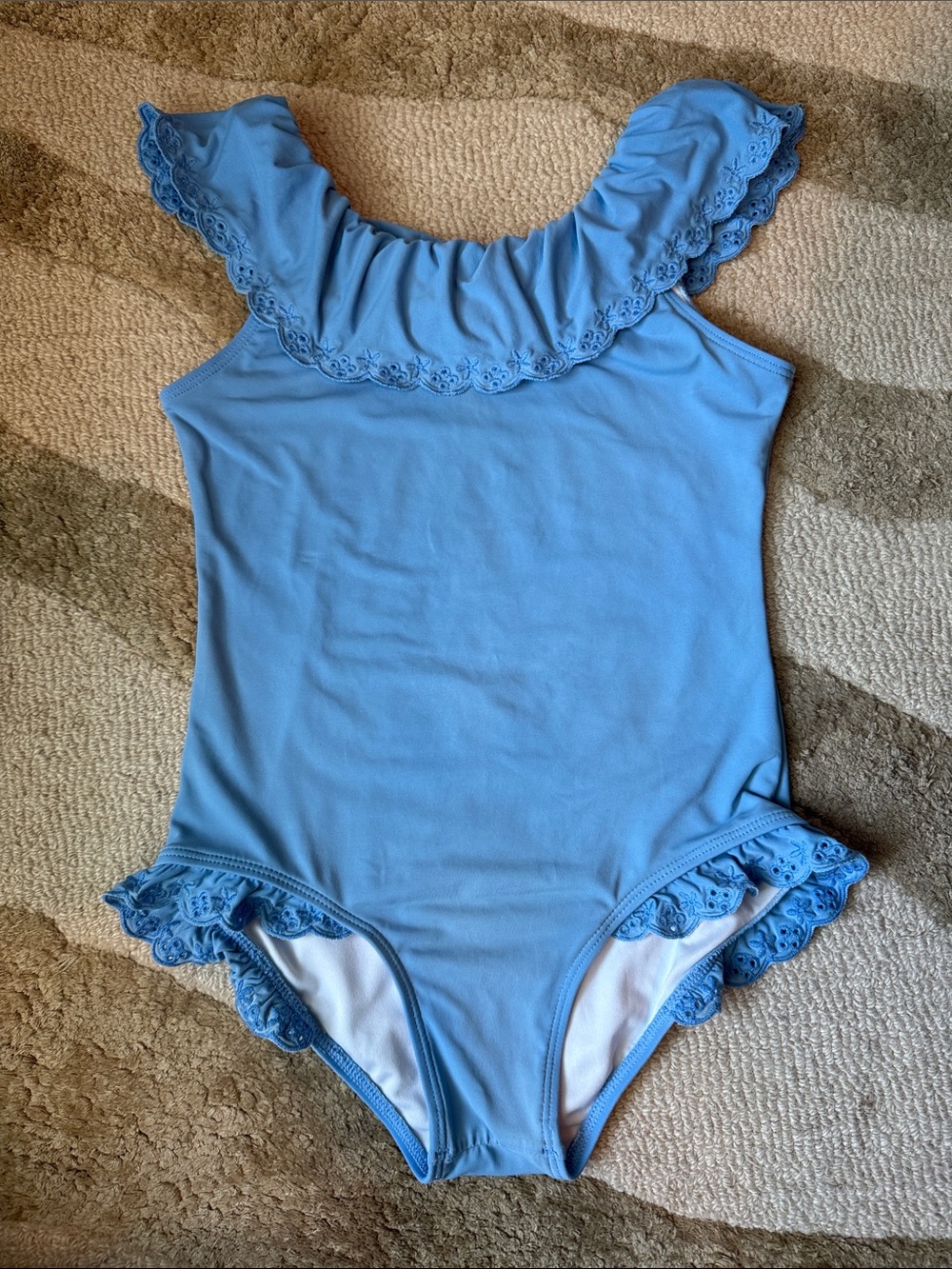 The Beaufort Bonnet Company Light Blue Girlโs Ruffle One-Piece Swimsuit